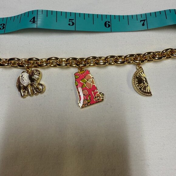 Lilly Pulitzer Gold Charm Bracelet w/ Dress Turtle Elephant Shell Orange EUC - Picture 7 of 7